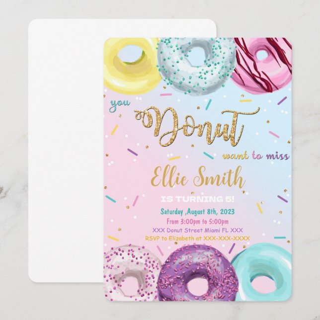 Convite de Donut de Aquarela (Frente/Verso)