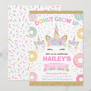 Convite de Donut e Unicórnio para Festa Donut Grow