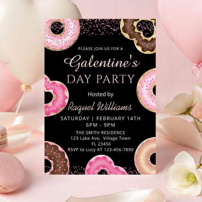 Convite de Donuts para Festa do Dia de Galentine (Pink Galentine's Day Party Donuts Invitation)