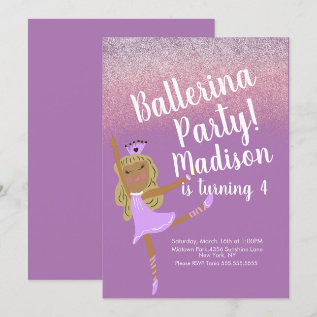 Convite de Doodle de Festa de Bailarina Fofa (Frente/Verso)
