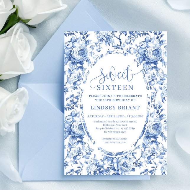 Convite de Download Digital Chic Navy Roses Sweet  (Chic Navy Roses Digital Download Sweet 16 Invite)
