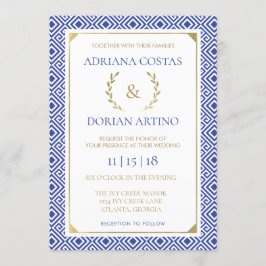 Convite de Elegância Grega, Azul, Dourado