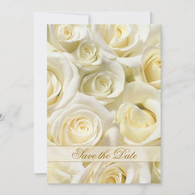 Convite de Elegantes rosas branco-creme para Save  (Frente)