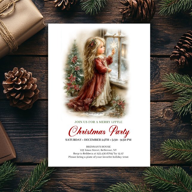 Convite de Encontro de Natal Cena de Inverno Menin (Christmas Gathering Invite Cute Girl Winter Scene)