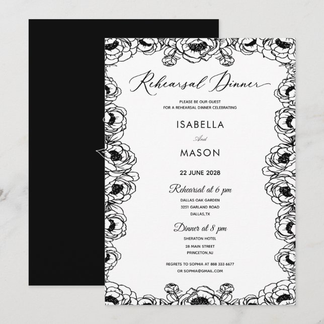 CONVITE DE ENSAIO DE CASAMENTO NO JARDIM PRETO E B (Frente/Verso)