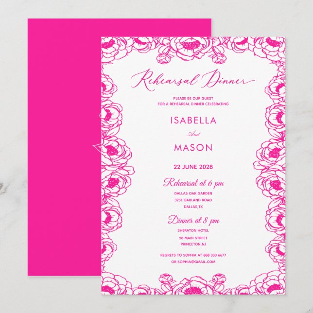 CONVITE DE ENSAIO DE NOIVA COM JARDIM FLORAL ROSA (Frente/Verso)