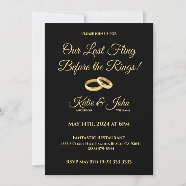 Convite de Ensaios de Casamento-Preto e Dourado- (Frente)