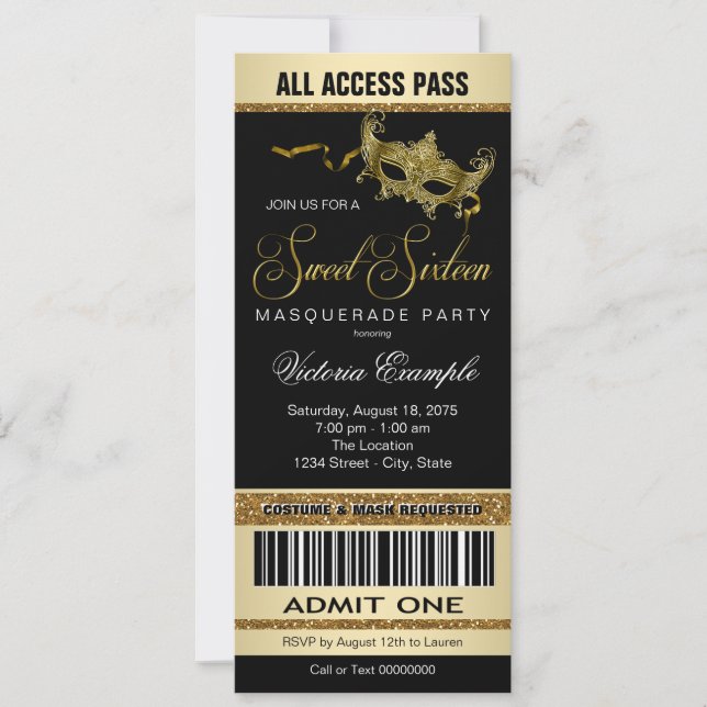 Convite de Estilo de Bilhete para Festa Mascarada  (Frente)