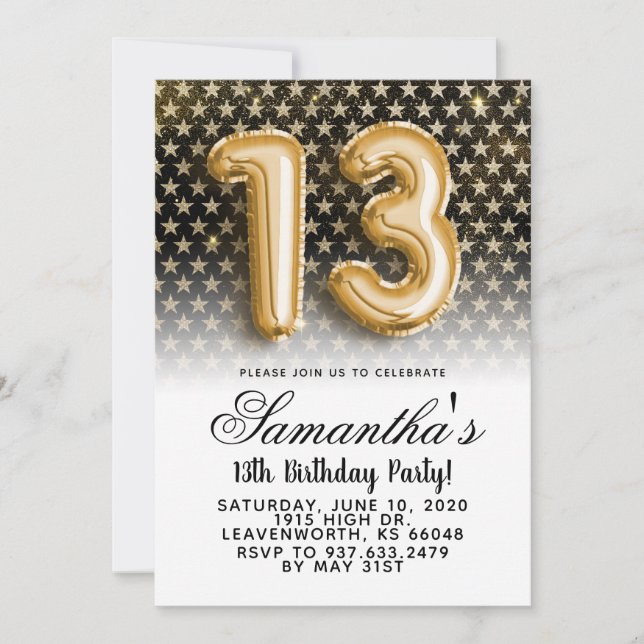 Convite de Estrela de Aniversário de 13 Anos (Frente)