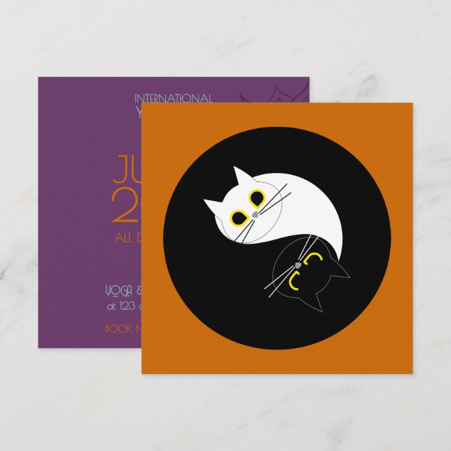 CONVITE DE ESTUDO YOGA DAY - Cartão de gato engraç (Frente/Verso)
