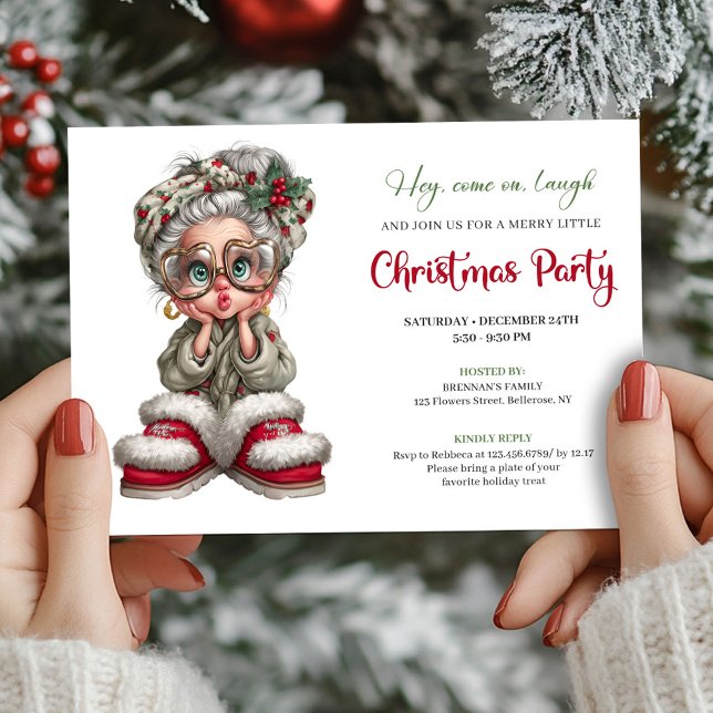 Convite de Evento de Festa de Natal da Vovó Desenh (Christmas Grandma Cartoon Party Event Invitation)