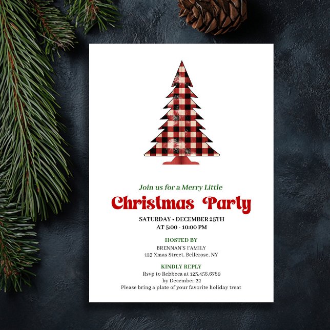 Convite de Evento de Natal Xadrez Vermelho e Preto (Stylish Red Black Plaid Christmas Event Invite)