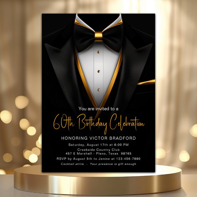 Convite de Evento de Smoking Preto e Dourado Elega (Classy black and gold tuxedo any event and occasion invitation. Simply add your details.)