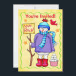 Convite de Evento do Festa Amarelo de Snowman de N<br><div class="desc">Convide seus convidados para sua festa de Natal ou outra festa de inverno (ou outro evento) com este bonitinho garoto de neve "nós arrasamos". Excelente para crianças e adultos! O boneco de neve está vestindo uma tartaruga, um tobogã azul, um cachecol e um suéter roxo lavanda e está segurando um...</div>