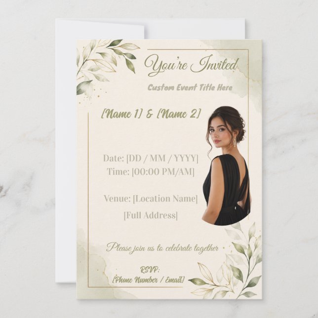 Convite de Evento Editável | Modelo de Foto e Text (Frente)