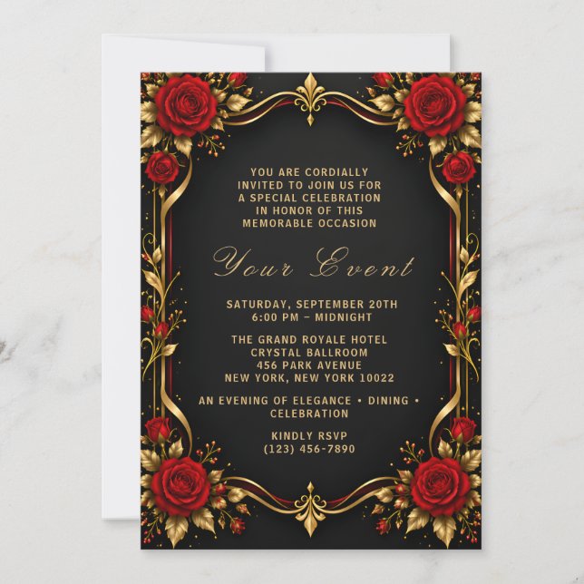 Convite de Evento Formal Floral de Luxo (Frente)