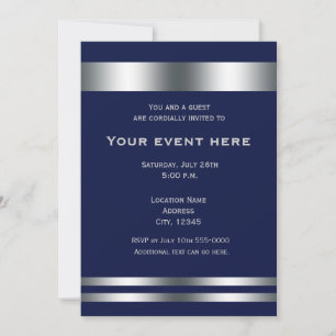 Convite de Evento para Jantar Elegante Azul Prata