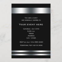 Convite de Evento para Jantar Elegante Prata Preto