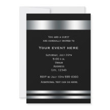 Convite de Evento para Jantar Elegante Preto Prata