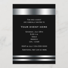 Convite de Evento para Jantar Elegante Preto Prata