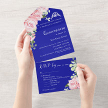 Convite de Evento Trifold Floral Azul RSVP