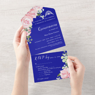 Convite de Evento Trifold Floral Azul RSVP