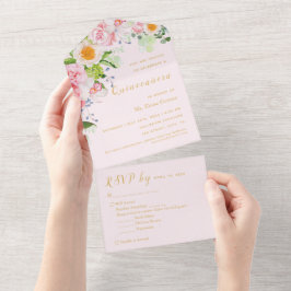 Convite de Evento Trifold Floral Rosa Claro com RS