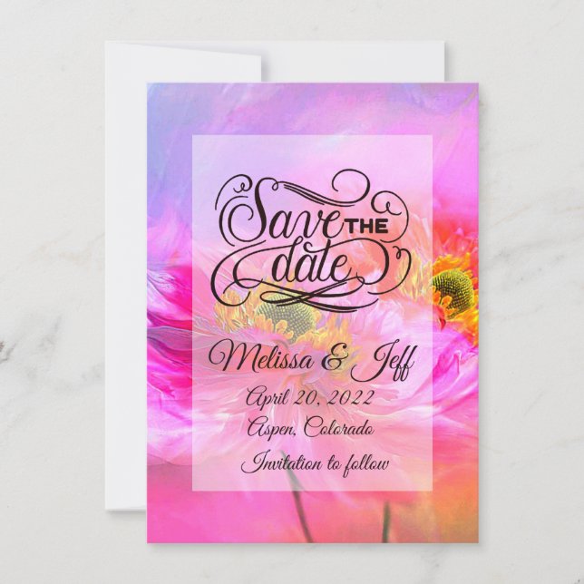 Convite de fantasia floral rosa para salvar a data (Frente)
