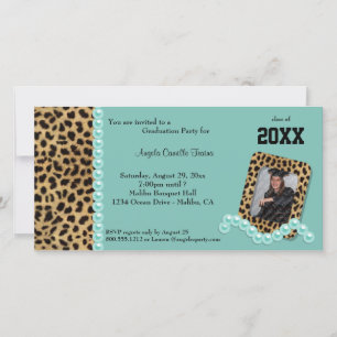 Convite de Faux Leopardo Verde Água e Pérolas Comb