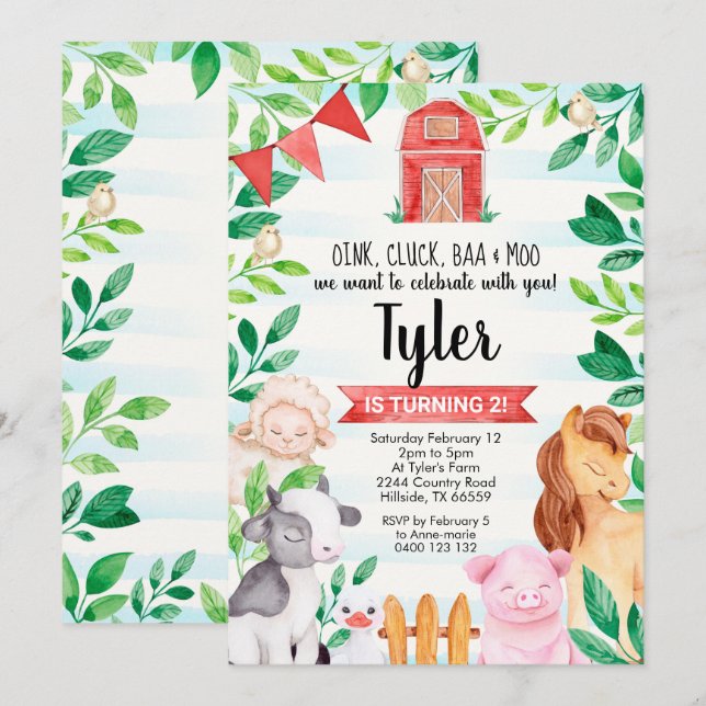 Convite de Fazenda de Aniversário para Fazenda (Frente/Verso)