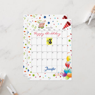 Convite de Feliz Aniversário do Calendário de Jane