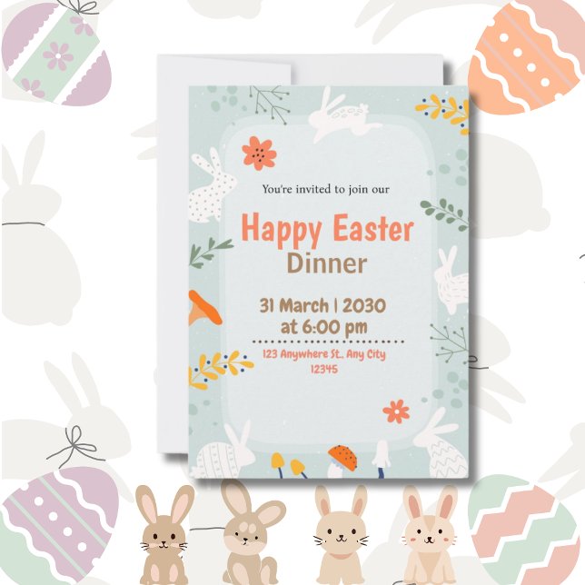 Convite de Felz pascoa fofo (Happy Easter Dinner cute Invitation)