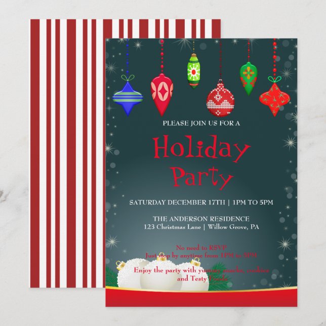 Convite de Feriado com Enfeites de Natal (Frente/Verso)