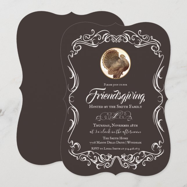 Convite de Feriado do Peru Vintage Friendsgiving (Frente/Verso)