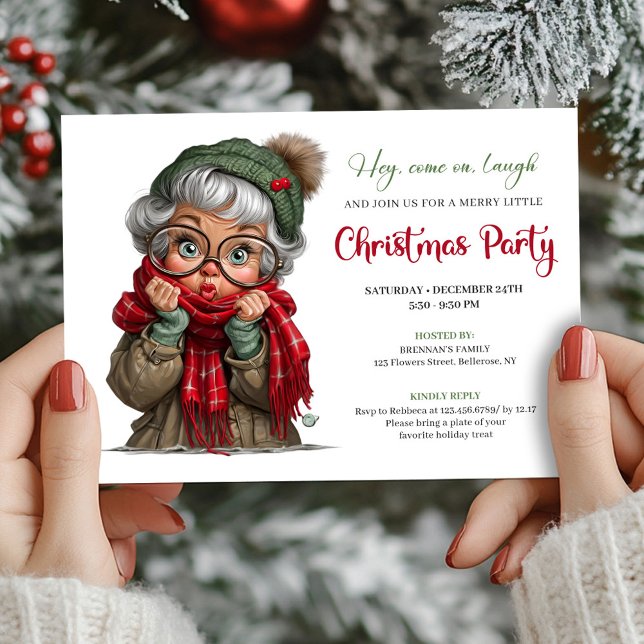 Convite de Férias Caprichoso para Vovó de Desenho  (Cute Cartoon Granny Whimsical Holiday Invitation)
