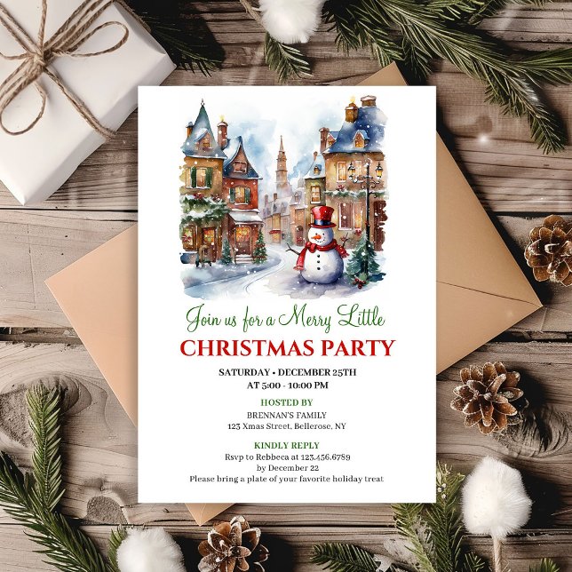 Convite de férias cena de inverno caprichosa e aco (Whimsical cozy winter scene holiday invite)