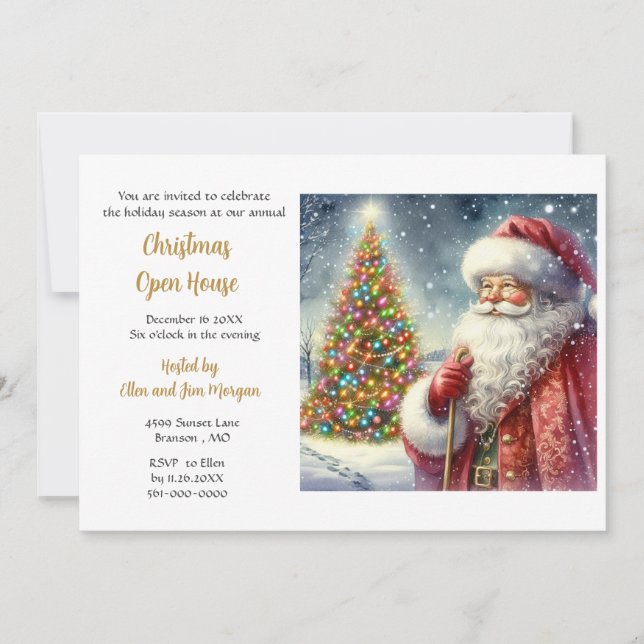 Convite de Férias de Casa Aberta de Natal Antigo (Frente)