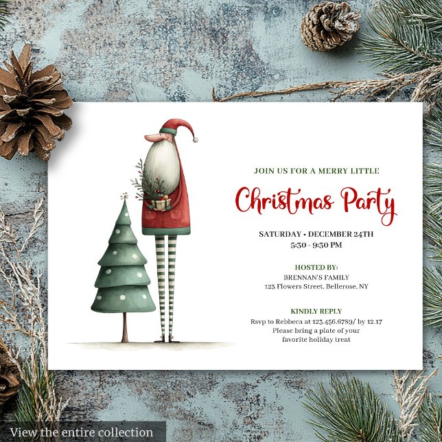 Convite de Férias de Natal do Papai Noel Excêntric (Elegant Quirky Santa Christmas Holiday Invitation)