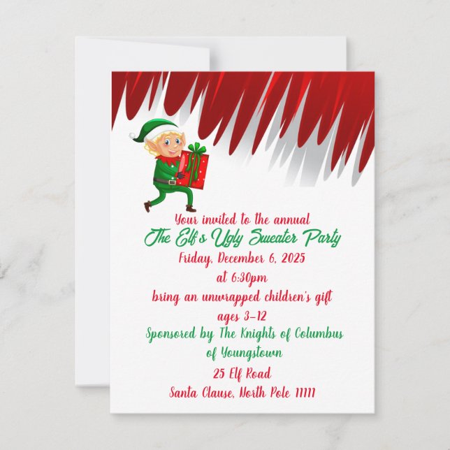 Convite de Férias de Suéter Feio de Elfo (Frente)