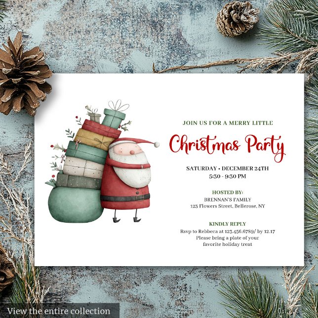 Convite de Férias Desenhado à Mão com Papai Noel M (Modern Quirky Santa Hand Drawn Holiday Invitation)