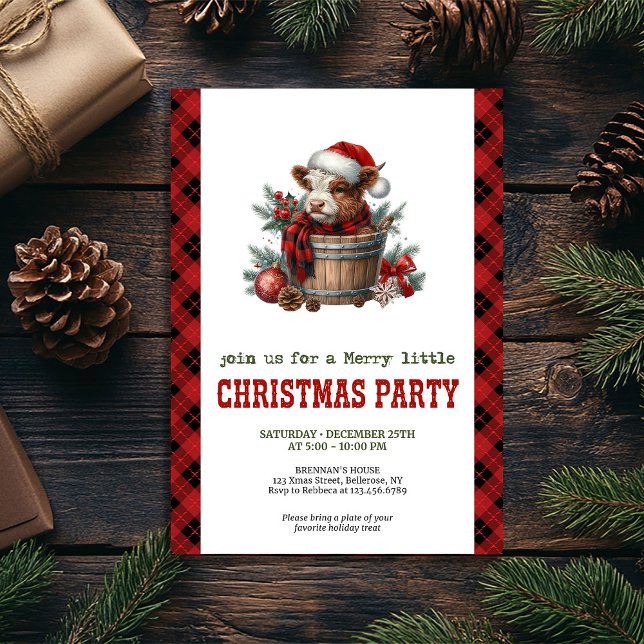 Convite de férias editável de cowboy das terras al (Editable watercolor highland cow holiday invite)