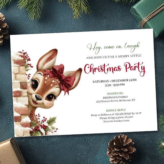 Convite de férias fofo de rena espiando para event (Cute holiday reindeer peeking kids event invitation)