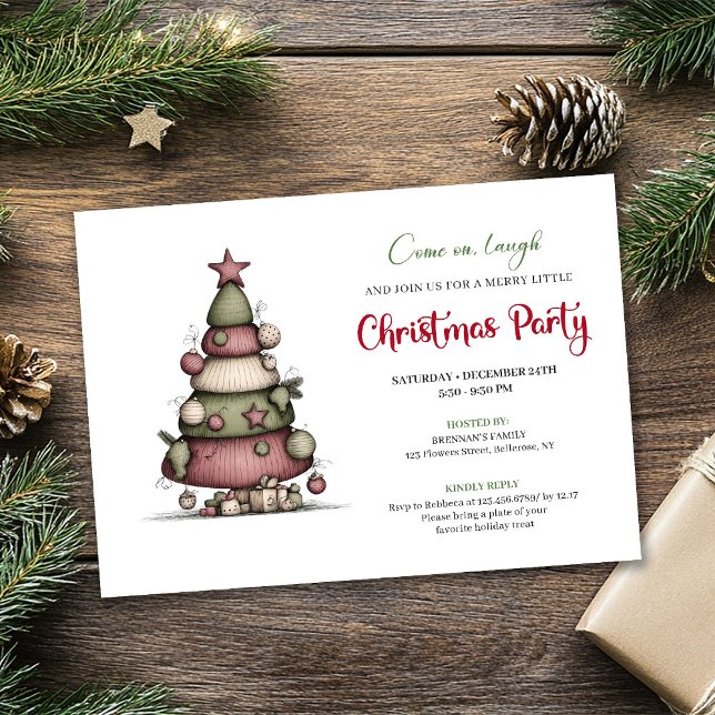 Convite de férias impresso de árvore de desenho an (Quirky cartoon tree holiday printable invitation)