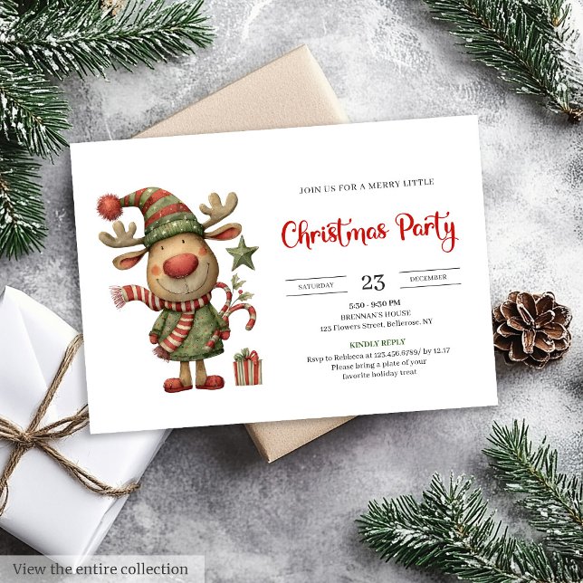 Convite de Férias Moderno e Excêntrico de Rena (Quirky Reindeer Modern Festive Holiday Invitation

)