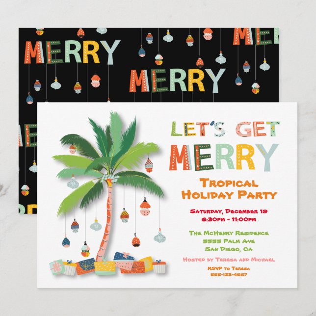 Convite de Férias Tropicais de Árvore Palm Tree (Frente/Verso)