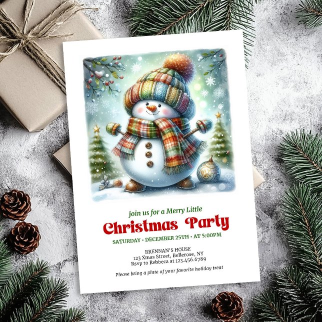 Convite de festa alegre de boneco de neve de desen (Cozy cartoon snowman invite joyful party printable

)