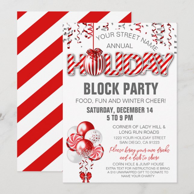 Convite de Festa Balão Peppermint Candy para Qualq (Frente/Verso)