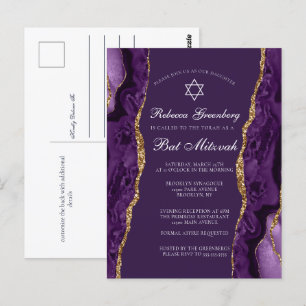 Convite de festa Bat Mitzvah Chic Purple Gold