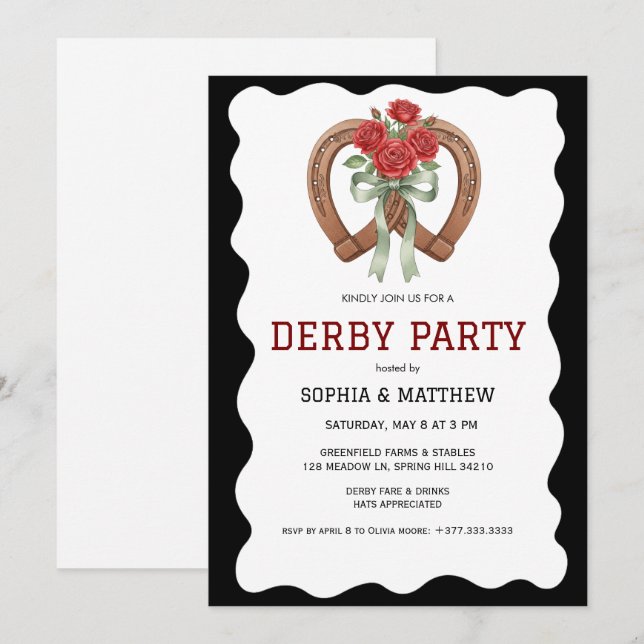 Convite de festa Black Derby elegante com ferradur (Frente/Verso)