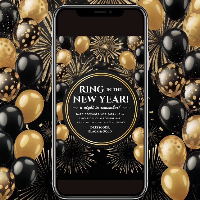 Convite de Festa Black Gold para Receber o Ano Nov (Criador carregado)